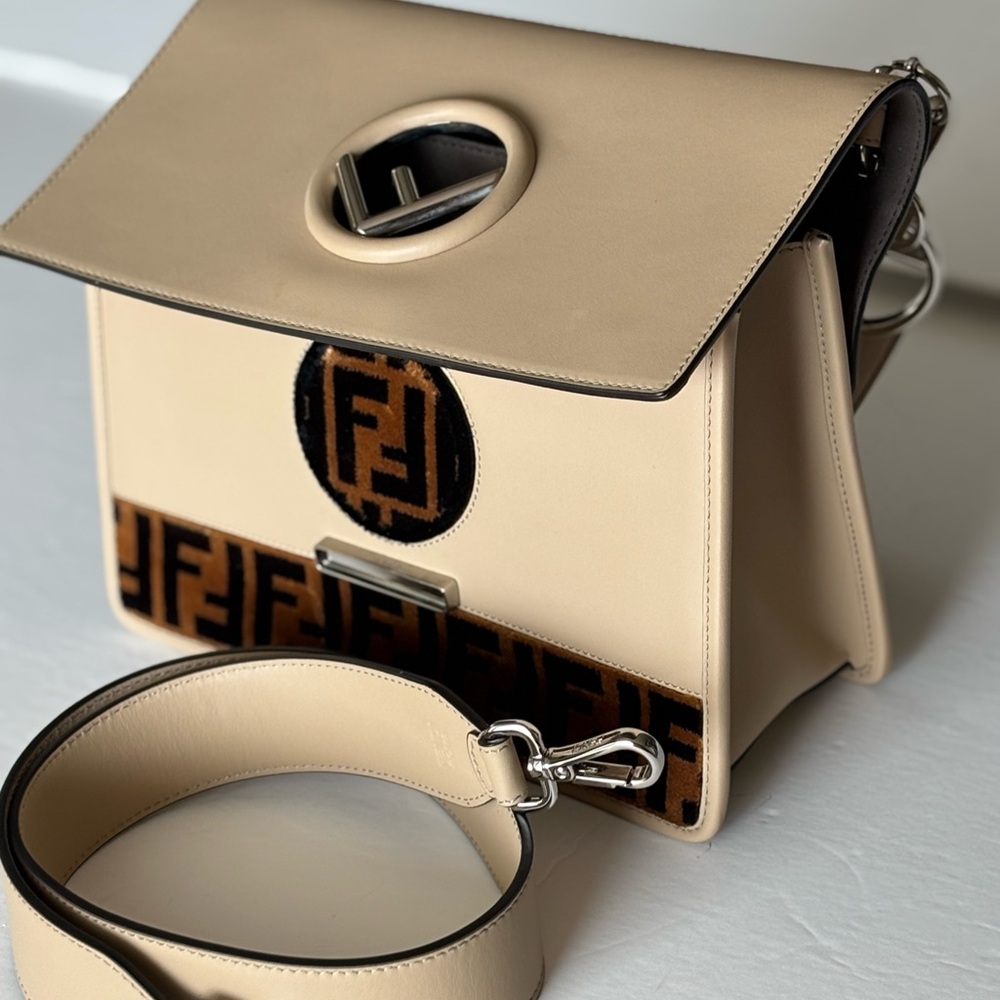 FENDI; Kan I Logo Calf Leather And Velvet Shoulder Bag.